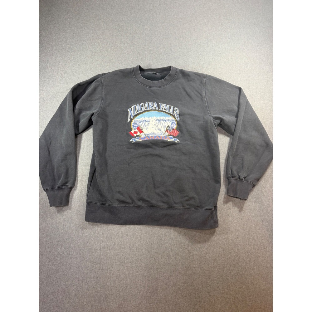 John Galt Niagara Falls Canada Graphic Sweatshirt Washed Black Crewneck Mens M